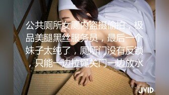 公共厕所女厕内盗摄偷拍，极品美腿黑丝服务员，最后一个妹子太纯了，厕所门没有反锁，只能一边拉绳关门一边放水